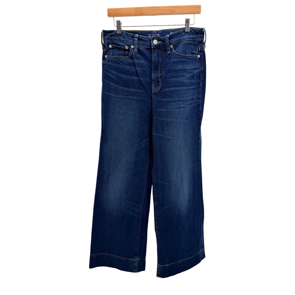 J.Crew 96 Denim Trouser High Rise Wide Leg Jeans Indigo Blue 28 Dark Wash